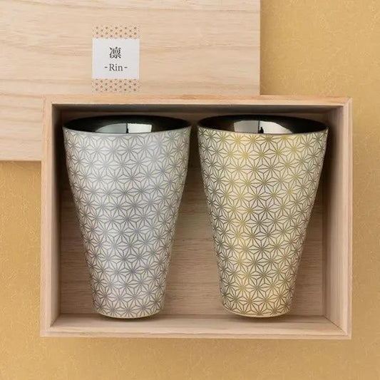 Japanese Porcelain Tumbler Pair Set - Asanoha Pattern, Unique Texture & Glaze, Microwave-Safe Gift from Japan| Forgot Souvenir