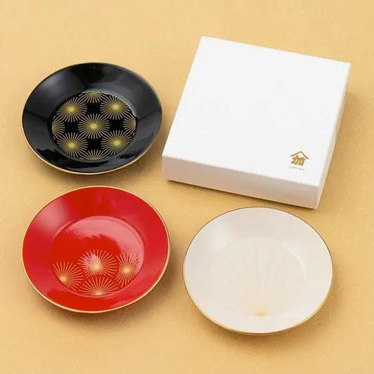 Japanese Porcelain Mini Plate Trio Set - Fireworks & Wagasa (Umbrella) Pattern, Elegant Gift from Japan| Forgot Souvenir