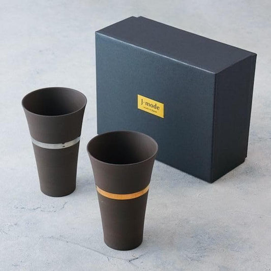 Stylish Japanese Ceramic Tumbler Pair Set - Modern Alcohol Drinking Cups with Shining Ring Design, Unique Couple Gift Boxed| Forgot Souvenir