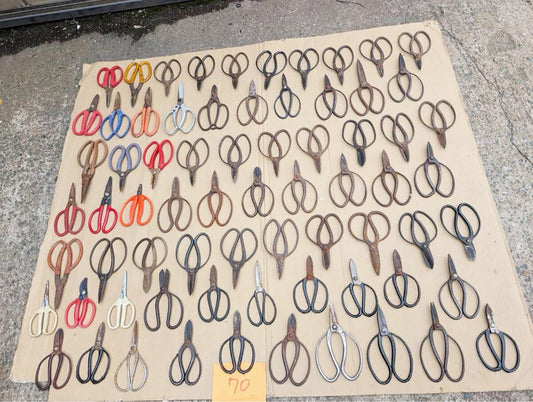 Used: Japanese Flower & Bonsai Scissors Lot of 70 - Ikebana Shears, Gardening Tool Bulk Assortment, Mixed Condition to VGC