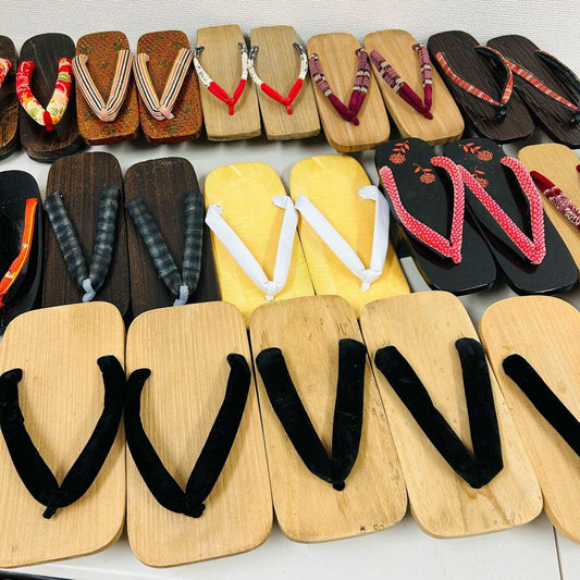 Used Vintage Japanese Geta Sandals Lot 13 Pairs Women's & Men's Wooden Kimono Shoes Hanao Thongs Showa Era Collectibles