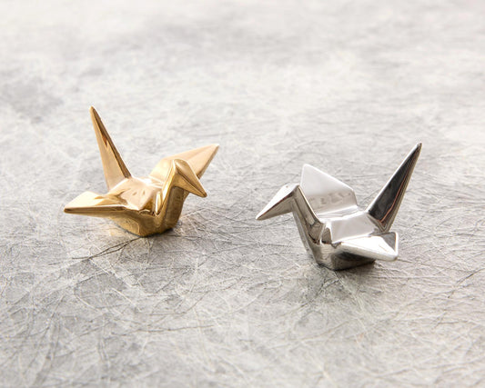 Japanese Crane Chopstick Rest Set of 2 - Gold and Silver Porcelain Auspicious Gift for Longevity and Marital Harmony| Forgot Souvenir