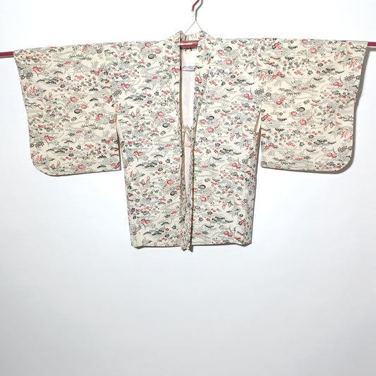 Used Japanese Kimono Coat Haori Jacket Traditional Outerwear Vintage Silk Height 30 in