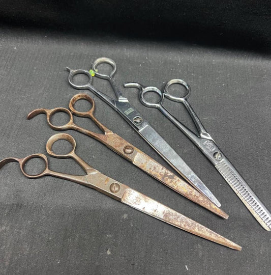 Used Professional Hair Shears Lot 4 Vintage Stylist Barber Salon Tools Japanese Antique Collectible Rust Damage