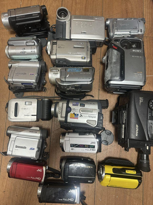 Used 17pcs Vintage Digital Camcorder Lot SONY JVC Panasonic Victor YASHICA Untested Junk Parts Repair Bulk