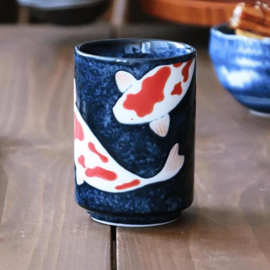 Japanese Koi Fish Sushi Yunomi Tea Cup by Awasaka Mino Ware | Dishwasher & Microwave Safe Ceramic Mug | Traditional Japan Gift