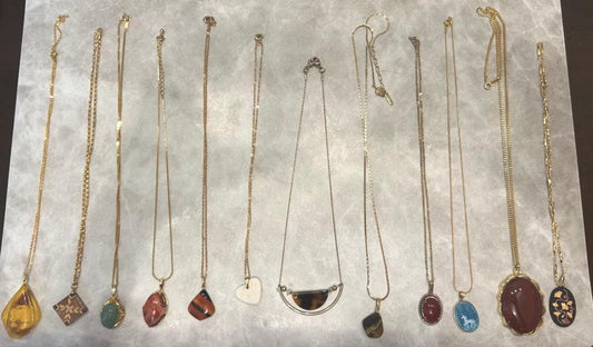 Used 12 Pcs Mixed Necklace Lot Bundle Gold Tone Pendant Chain Set Costume Jewelry Accessory Women Fashion