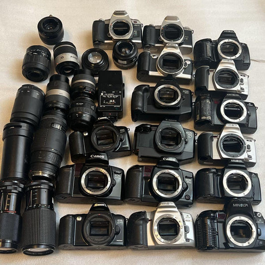 Used 16 Pcs Film Camera Body Lens Lot Junk For Parts Repair Canon Minolta PENTAX Mixed AF SLR Bodies