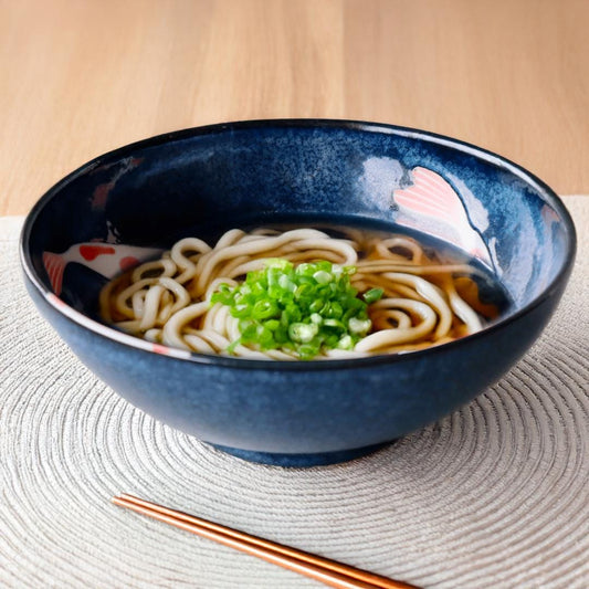 New Japanese Koi Fish Noodle Bowl Ceramic Large Ramen Bowl Udon Soba Serving Dish Dinnerware Made in Japan 8.4 in