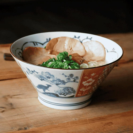 New Japanese Noodle Bowl Udon Ramen Soup Dish Dragon & Dinosaur Matchmaking Design Porcelain 7in Dia